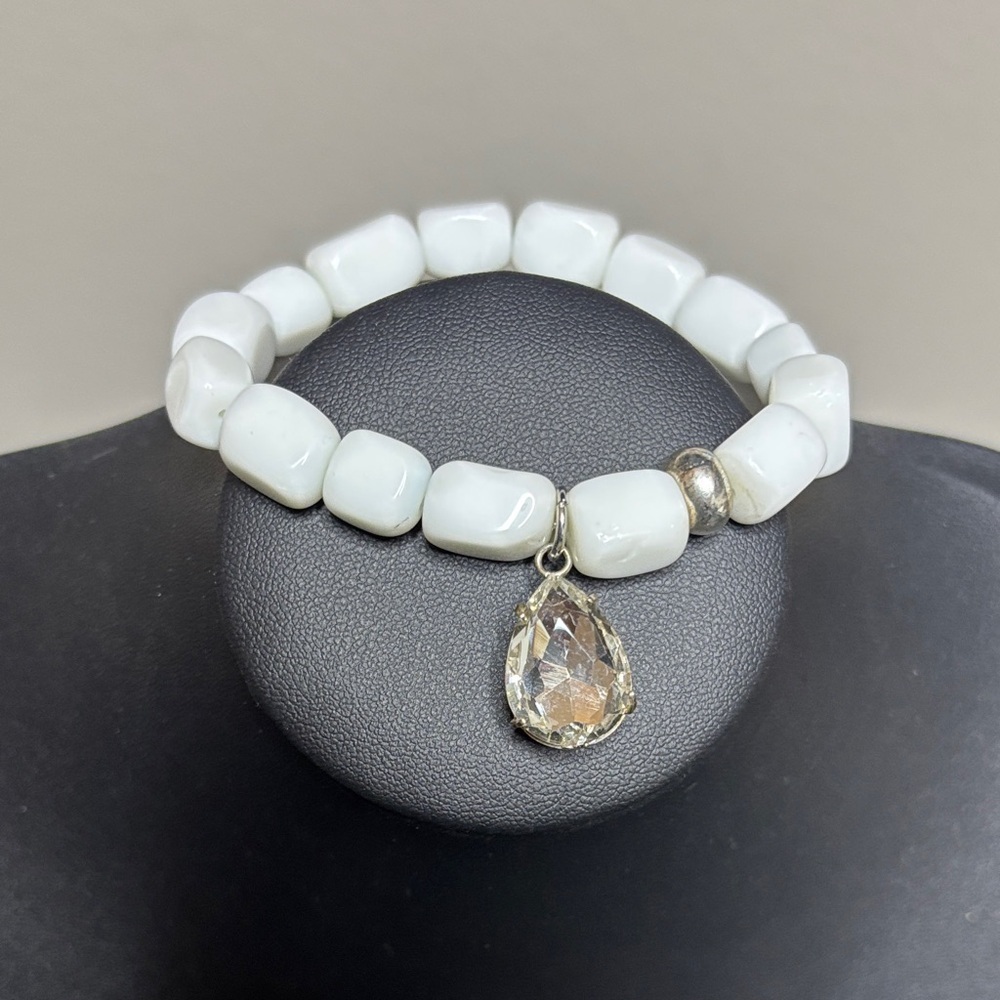 White Stone Teardrop Rhinestone Boho Stretch Bracelet